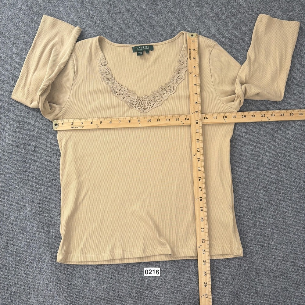 Lauren Ralph Lauren Top Womens XL Cotton Y2K Crochet Ribbed Knit 90s Basic - Picture 4 of 6